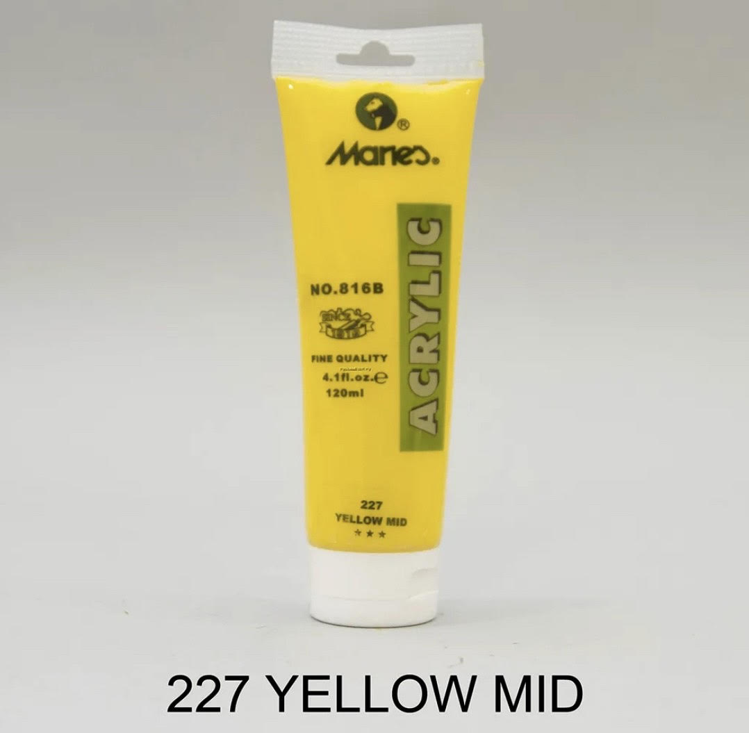 Maries acrylic paint-75ml tube-Yellow Mid 227