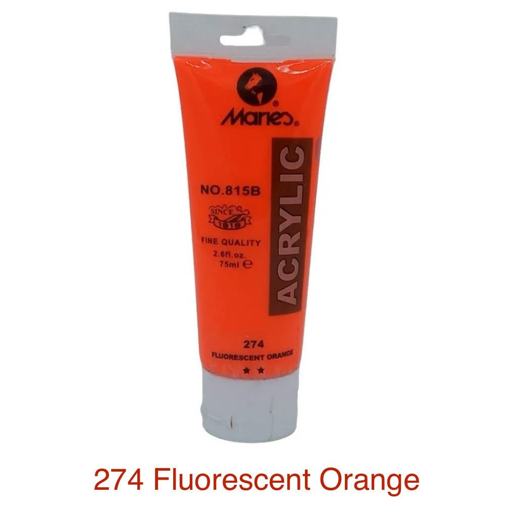 Maries acrylic paint-75ml tube- Fluorescent Orange 274