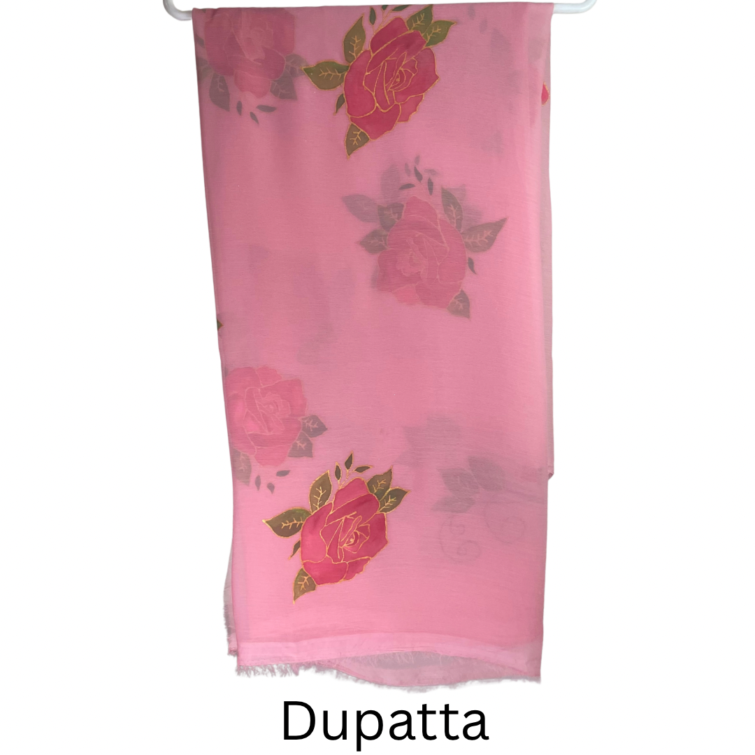 Hand-Painted Crinkle Georgette Unstitched Shirt & Dupatta – Article No. 9001