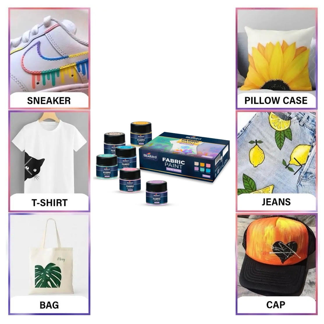 Pastel fabric paints bluebird Set of 6 – 25ml bottle blue bird fabric colours