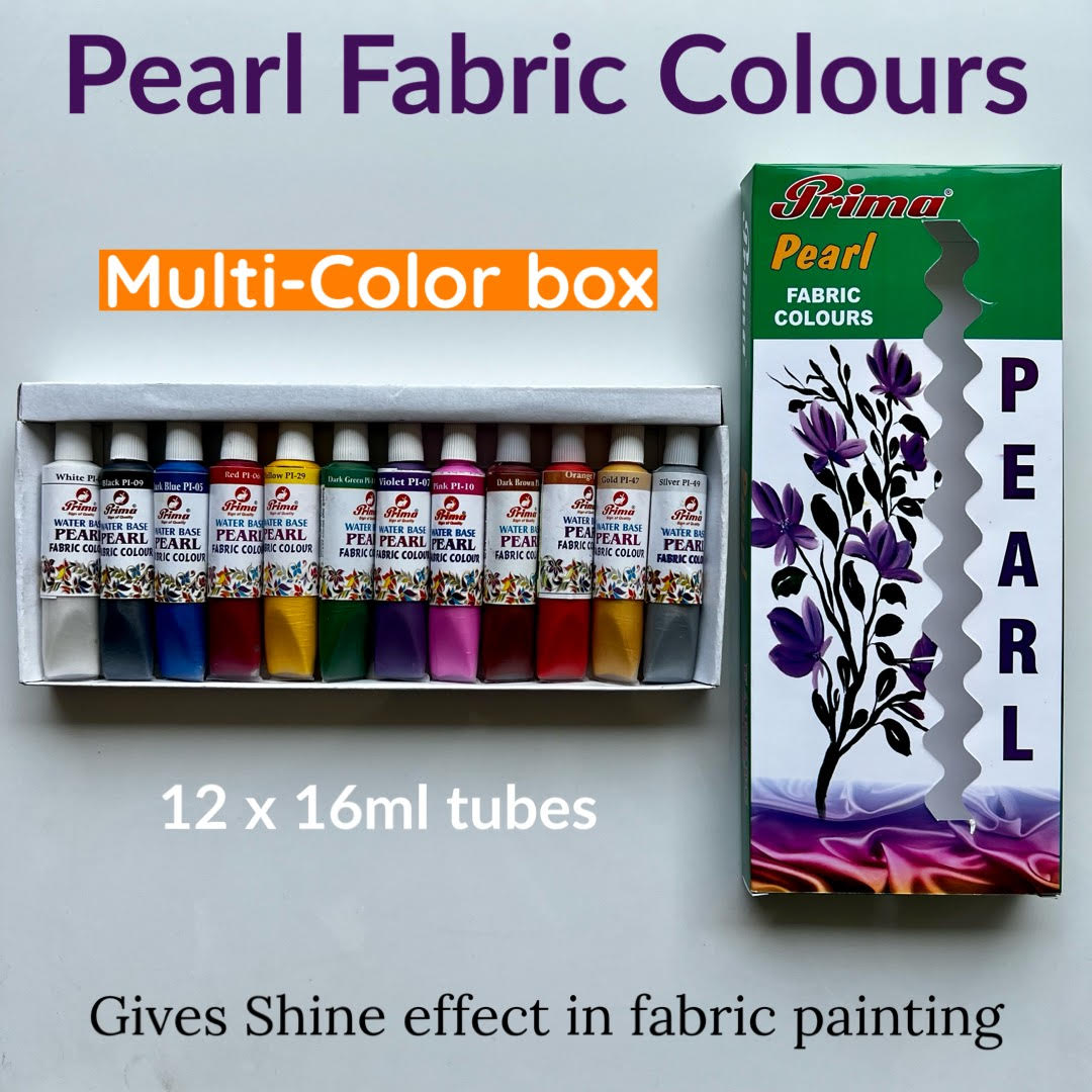 Pearl fabric colours: gives shine effect in fabric painting. 16ml each tube. Available in different colours