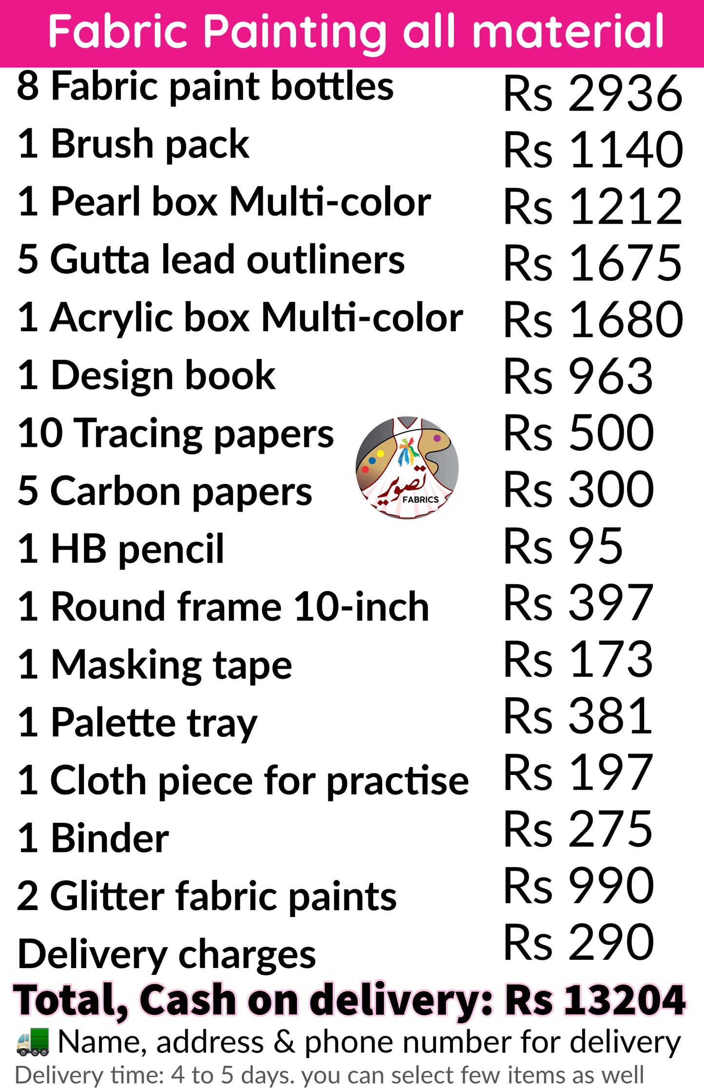 Full Fabric Painting material kit deal Tasveer Fabrics