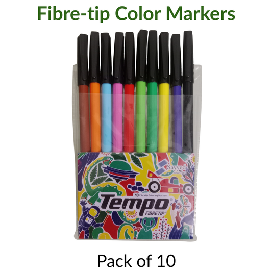 Tempo Fibretip Coloring Markers by Sayyed (Pack of 10) – Vibrant, High-Pigment & Long-Lasting