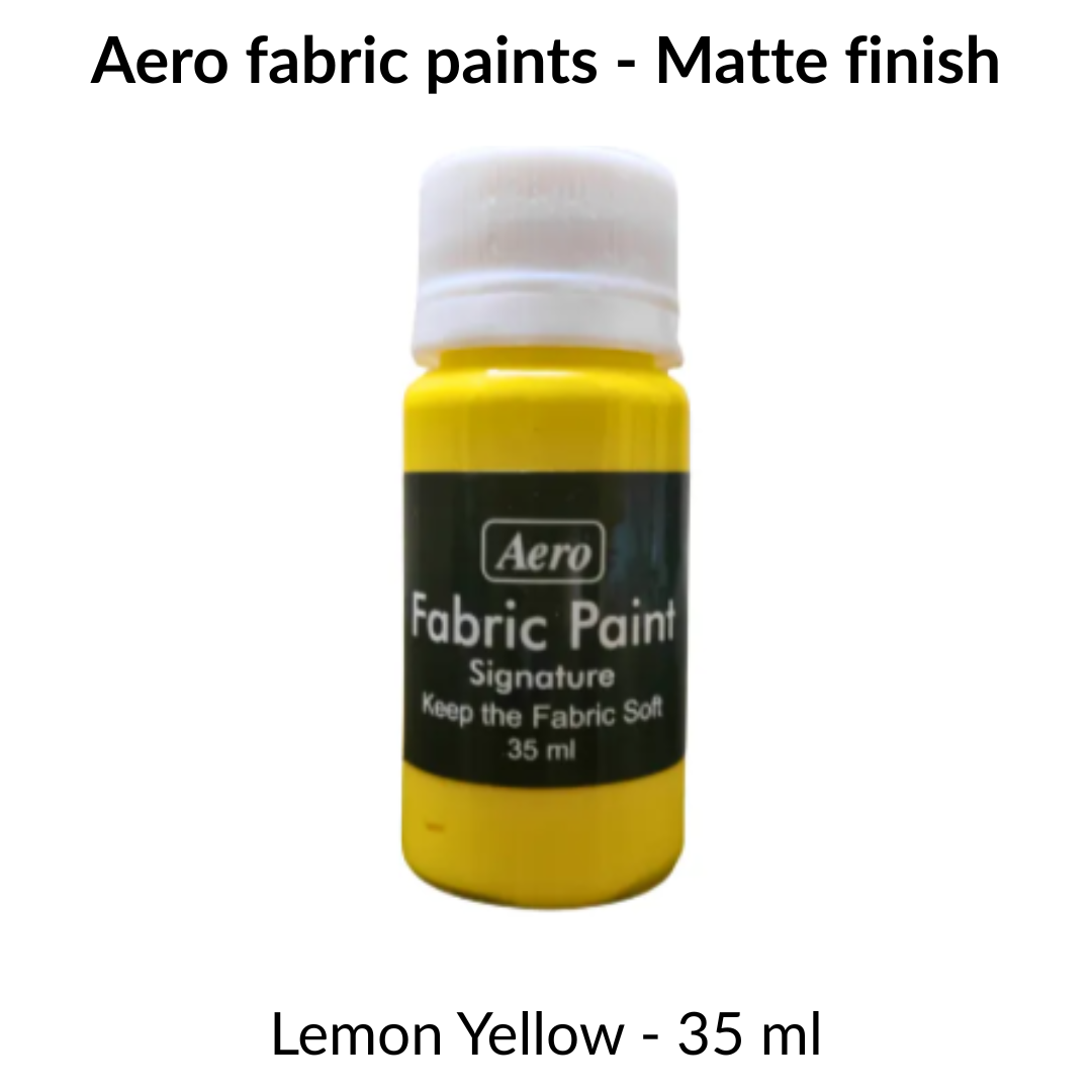 Lemon fabric paint bottle with 'Aero' branding on a white background