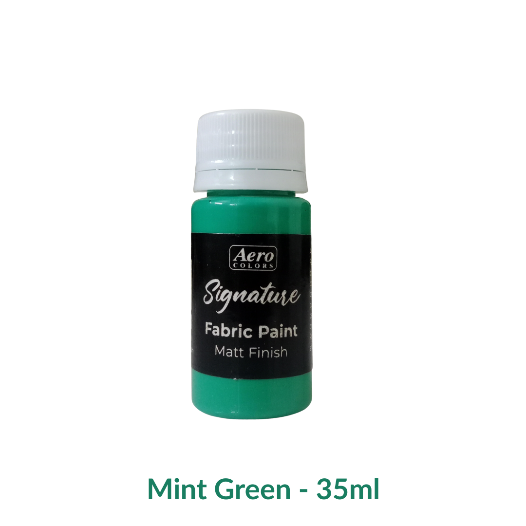 Bottle of Aero Colors Mint Green fabric paint on a white background