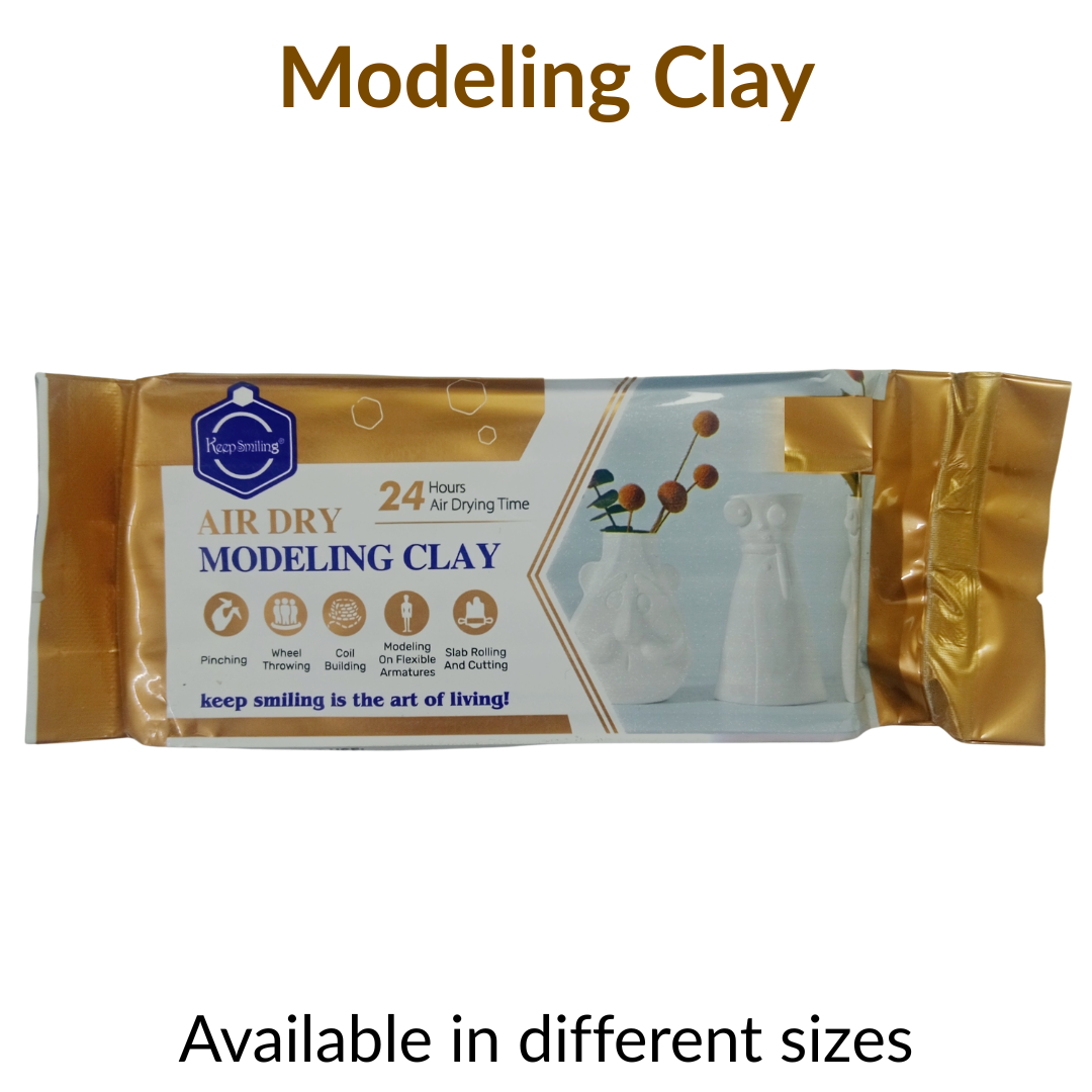Packaged air dry modeling clay with branding and product details on a white background