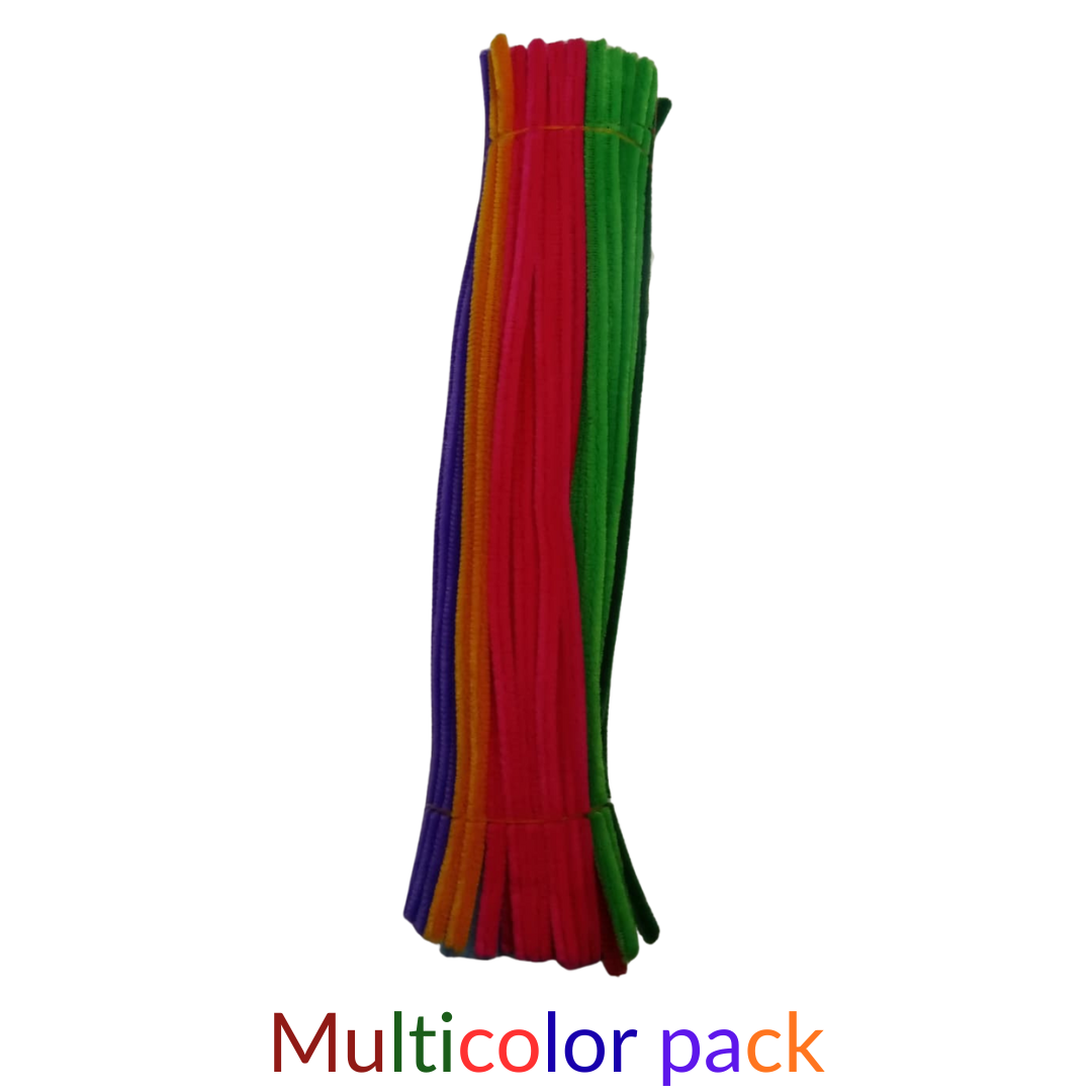 Multicoloured velvet twist sticks for craft making - Pack of 100 - pipe cleaner velvet sticks / Chenille Stems