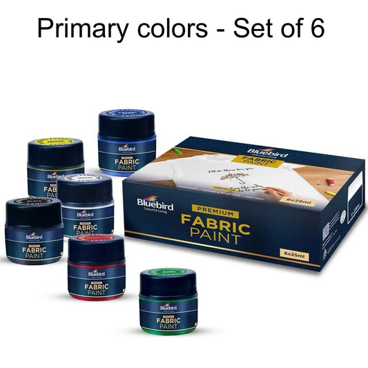 PRIMARY colours bluebird fabric paint SET of 6 x 25ml