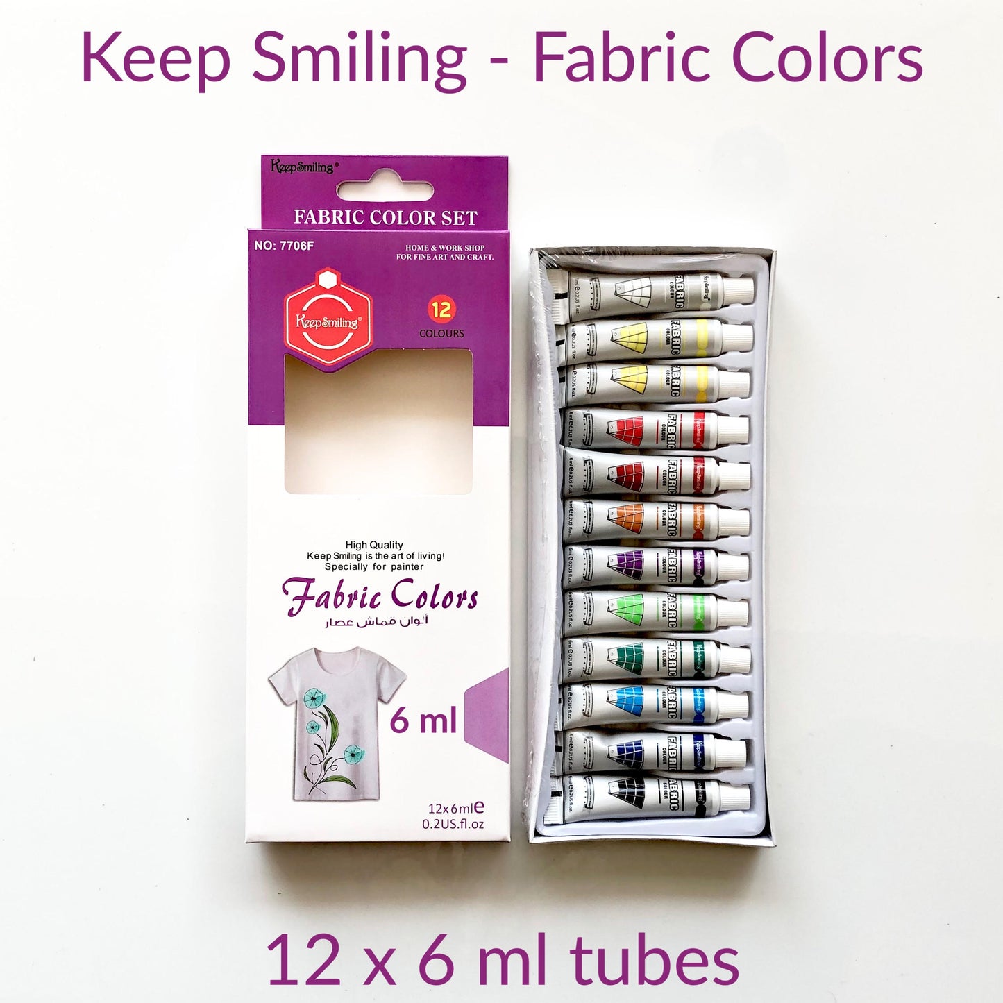 Keep smiling fabric colors 7706F box of 12 X 6ml tubes